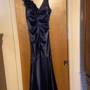 Xscape Long Navy Blue Prom Dress
